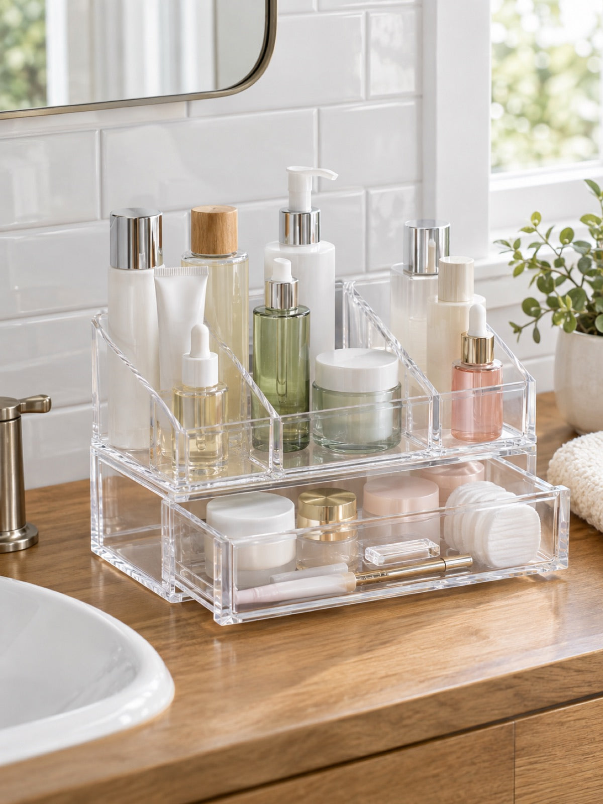 Countertop Vanity Organizer with Drawer in use - Miraclli