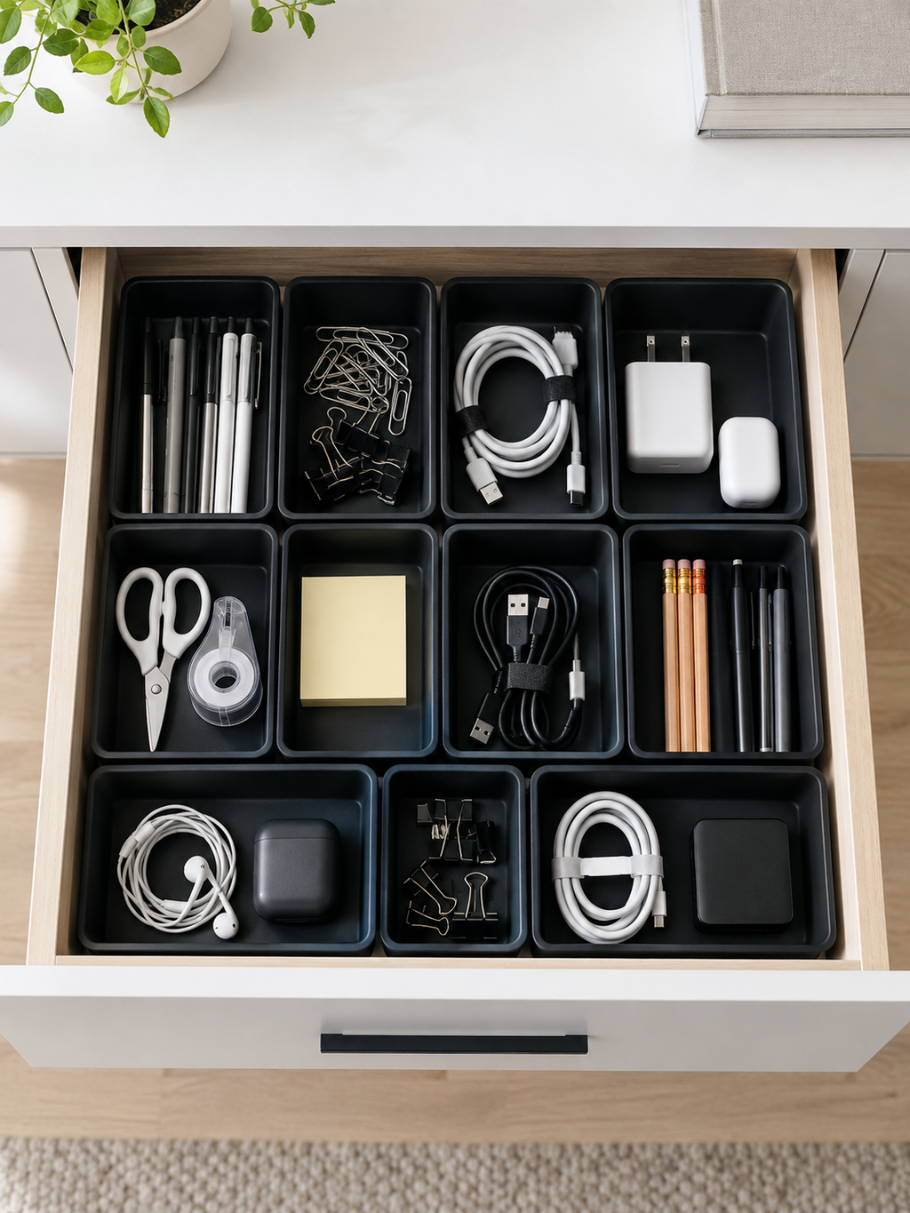 Desk Drawer Organizer Trays, Set of 12 in use - Miraclli