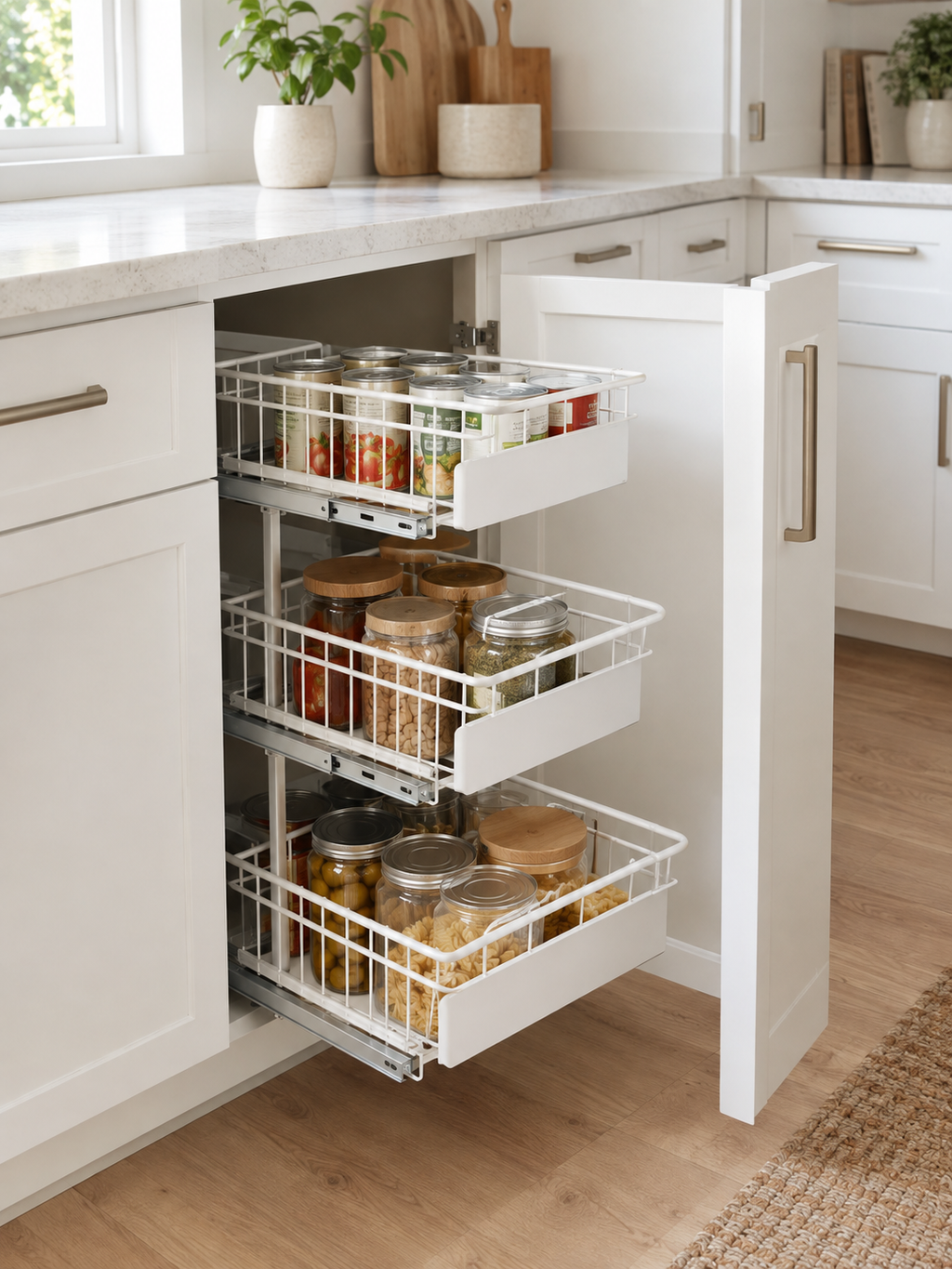Pull-Out Pantry Basket Organizer in use - Miraclli