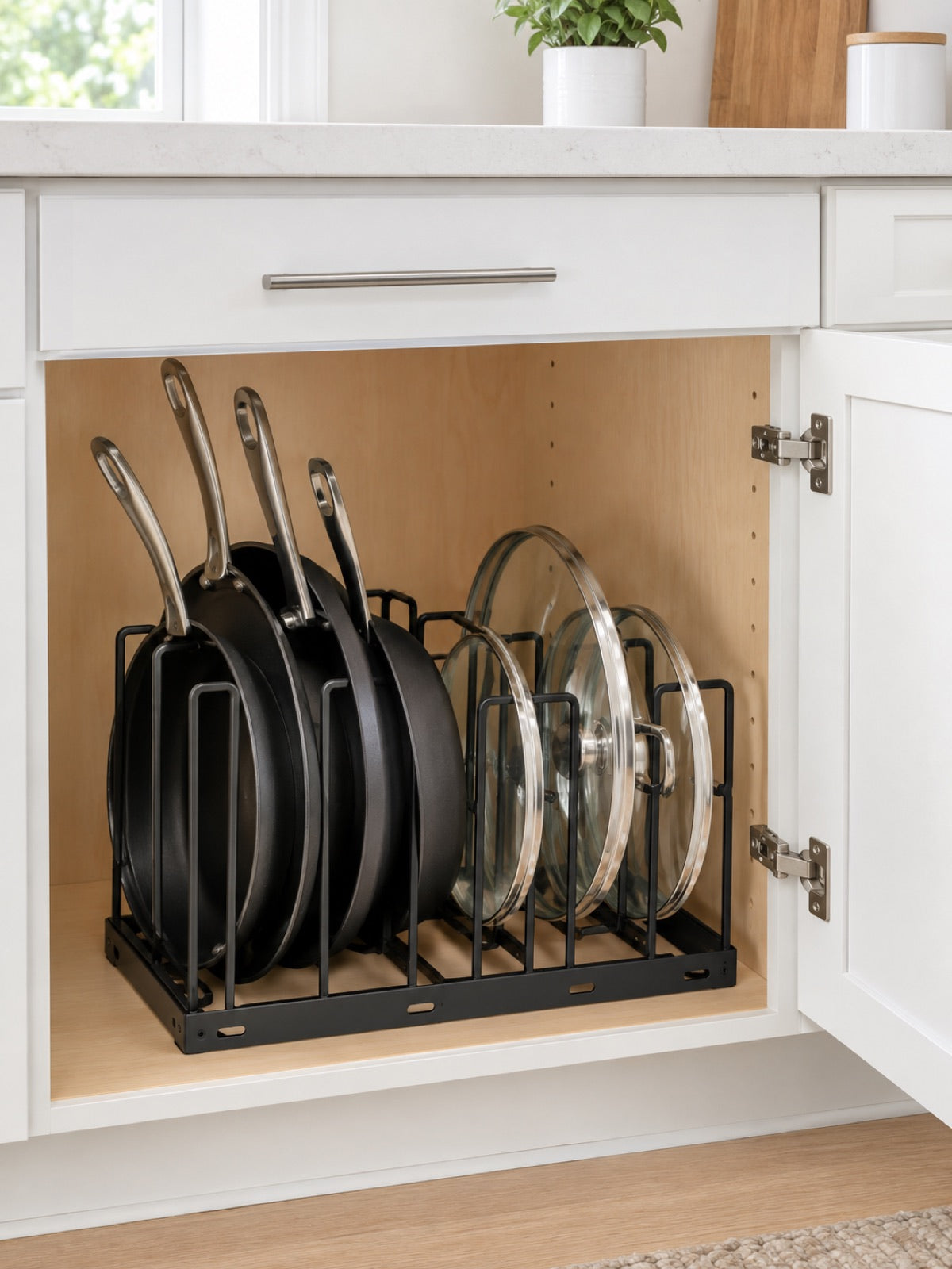 Pot & Pan Lid Organizer Rack, Adjustable in use - Miraclli