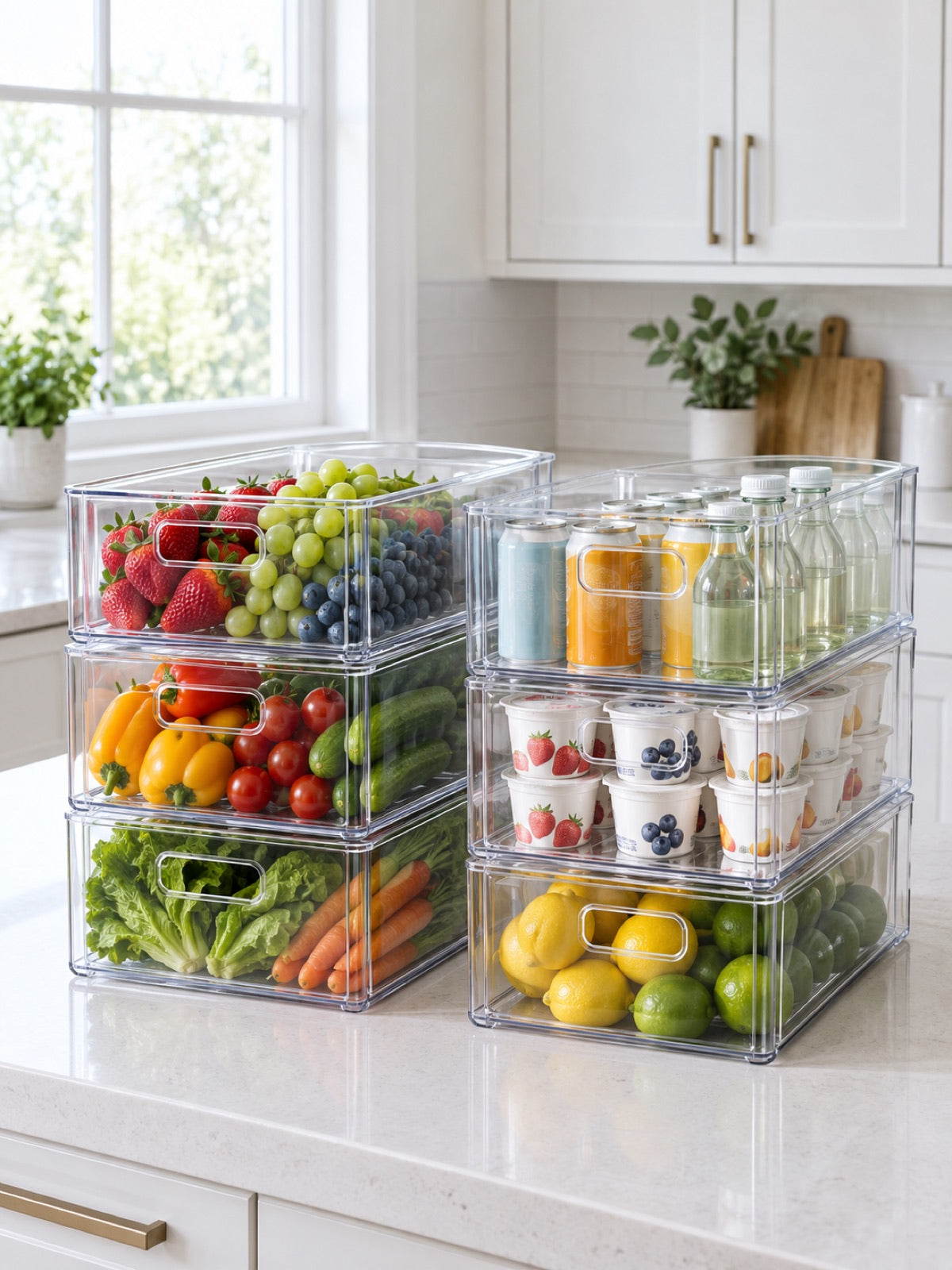Stackable Fridge Organizer Bins, Set of 6 in use - Miraclli
