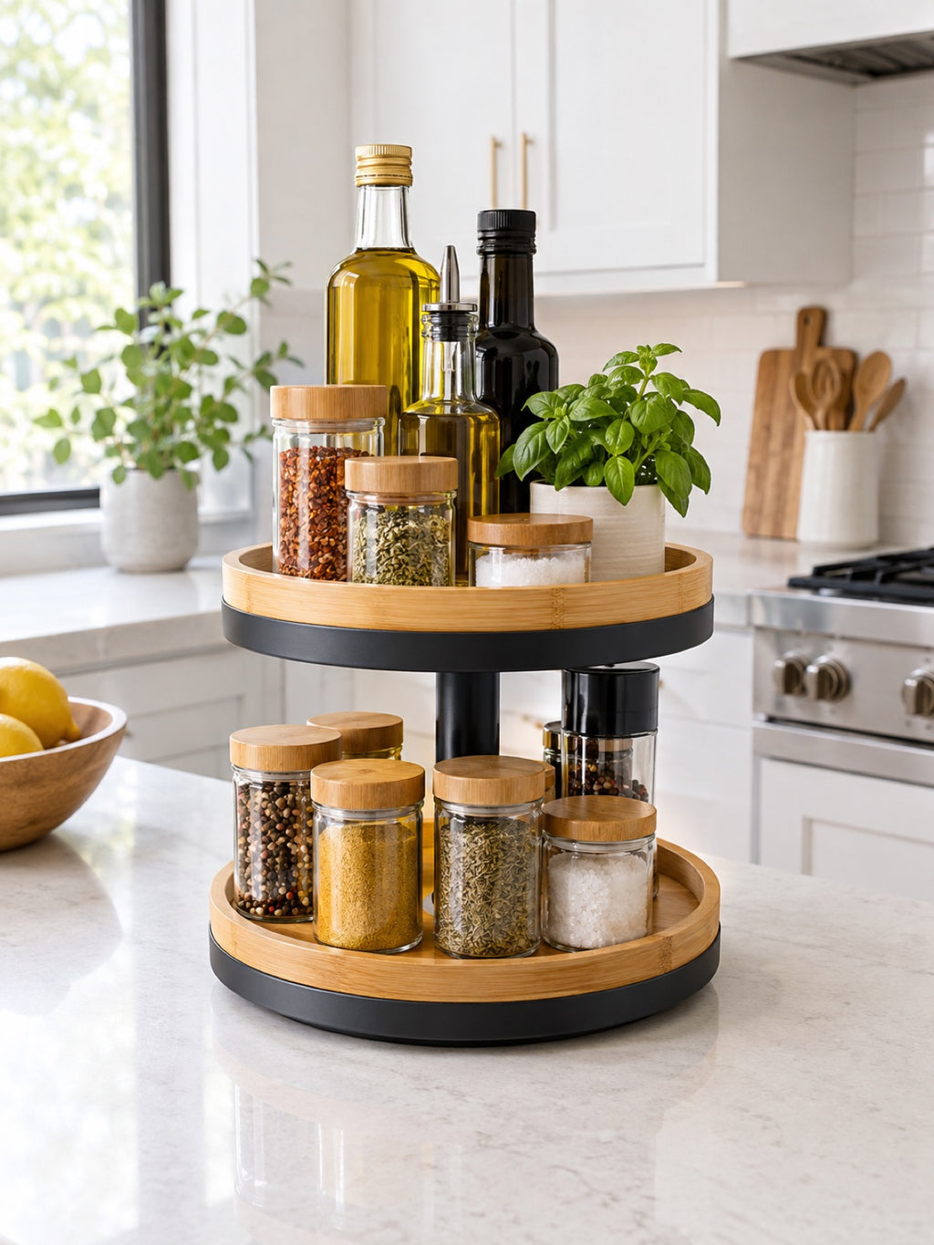 Two-Tier Lazy Susan Turntable in use - Miraclli